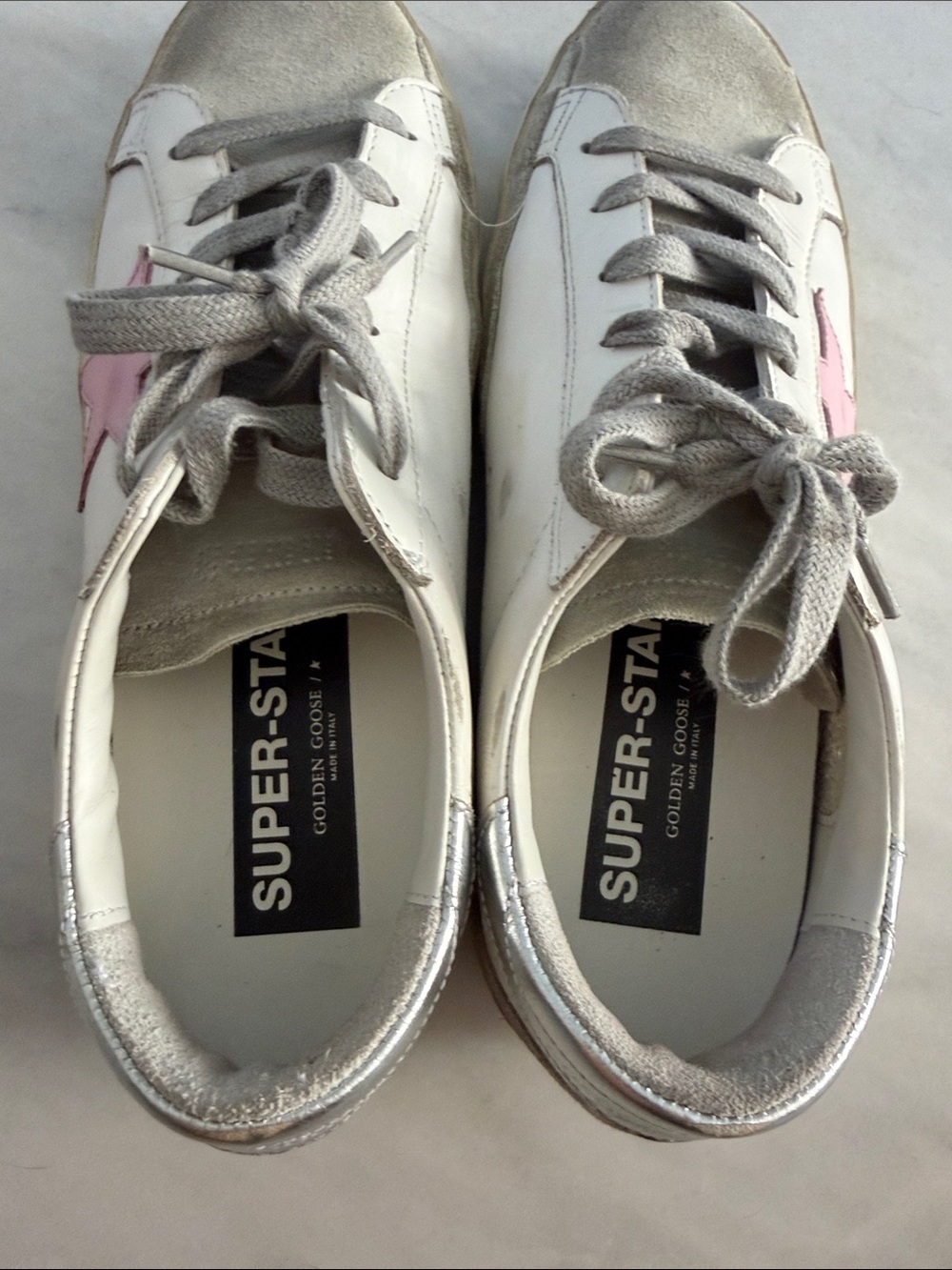Golden Goose Super Star Sneakers with Pink Star and Gray Accents - Picture 7 of 9